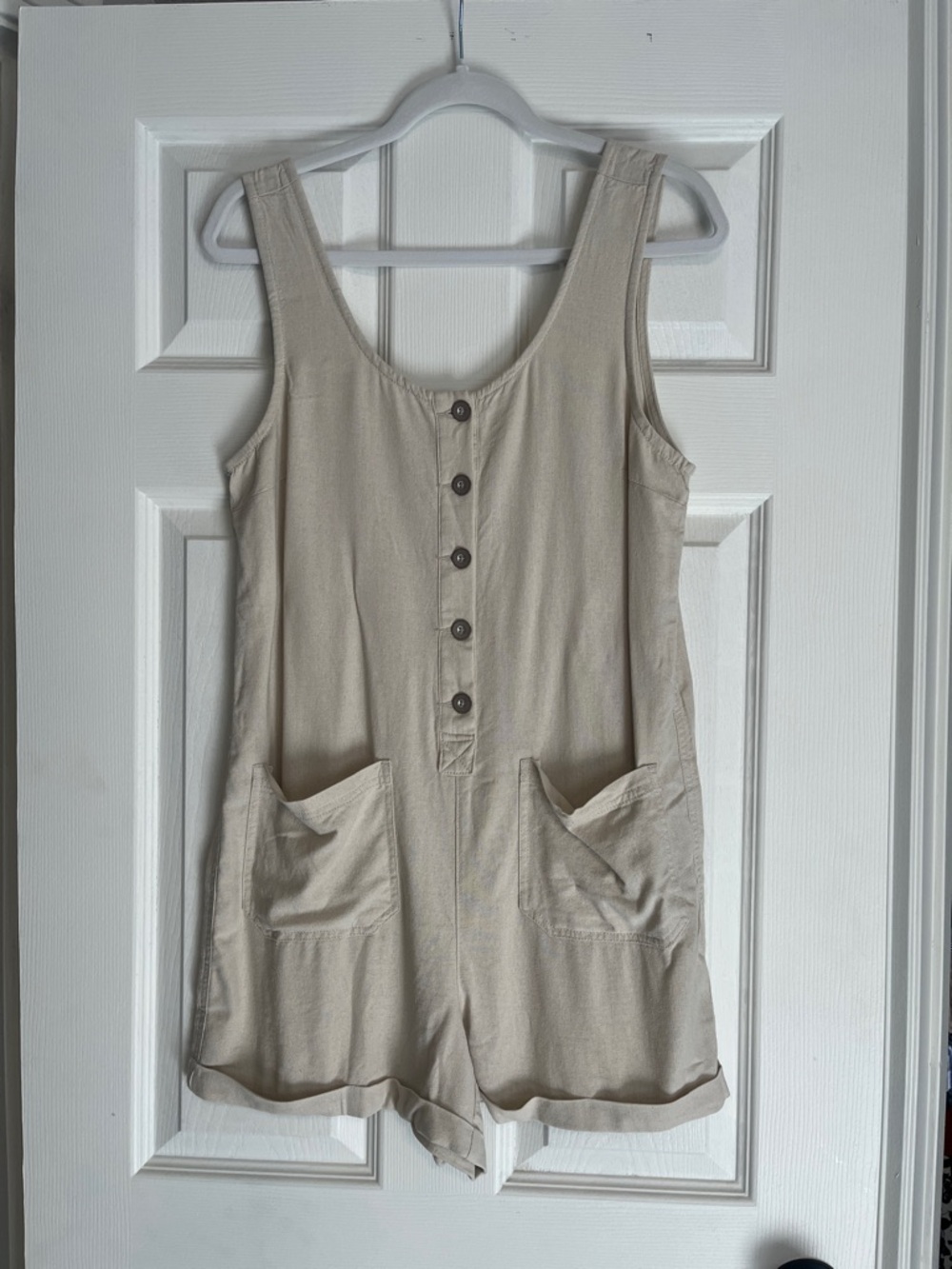 Sleeveless Pocket Romper Shorts in Beige